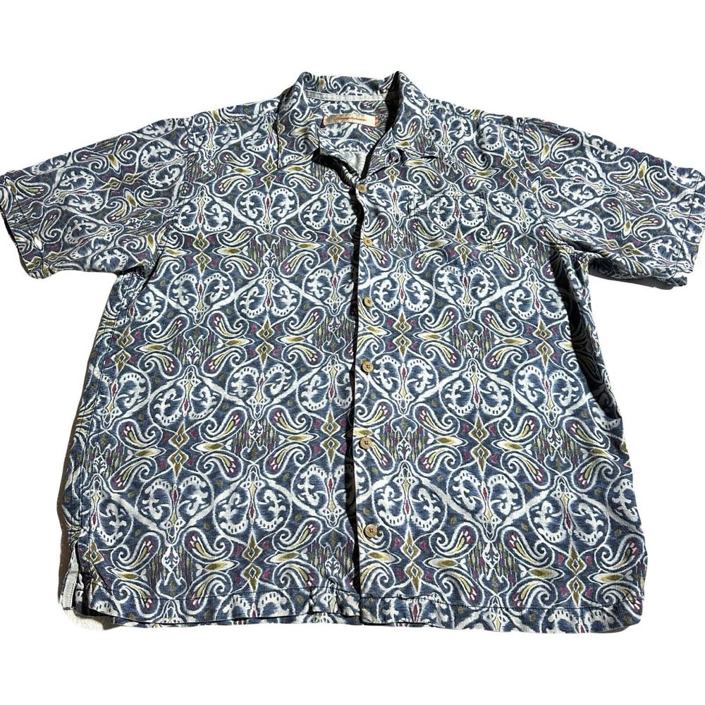 Tommy Bahama Floral Paisley Silk Hawaiian Camp Button Front Shirt Mens Size XL